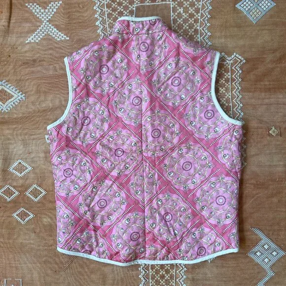 Vintage Mel Aughlin Quilted Pink Paisley Vest – Equestrian Scarf Print, Size L - Picture 5 of 5